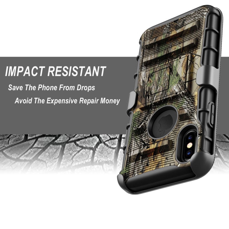 iPhone X Case, Dual Layers [Combo Holster] Case And Built-In Kickstand Bundled with Hybird Shockproof And Circlemalls Stylus Pen (Camo)